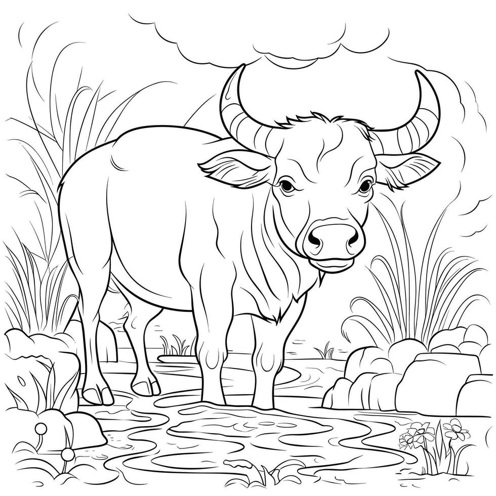 Buffalo animal coloring page for kids vector