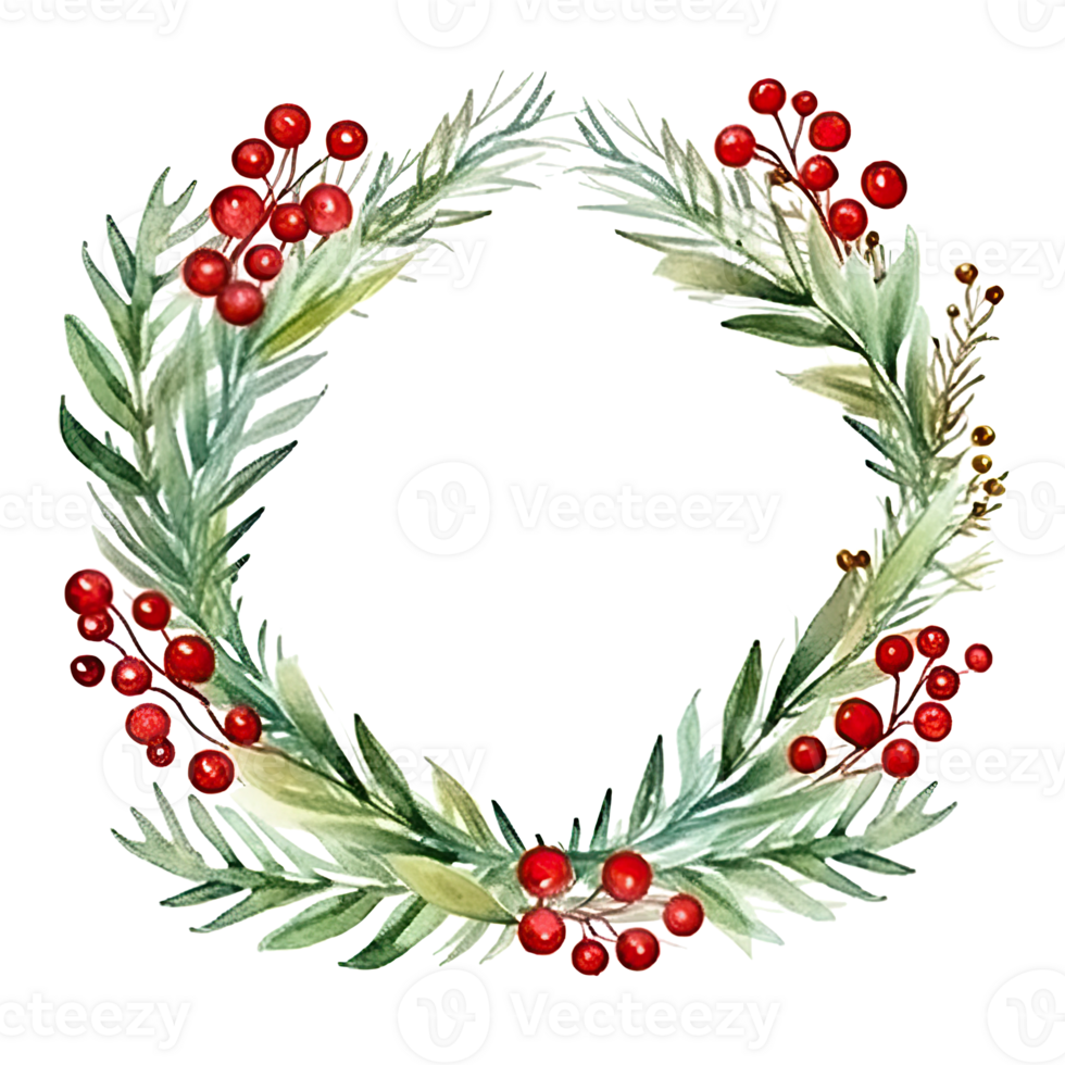 Watercolor Christmas Wreath. Illustration AI Generative png