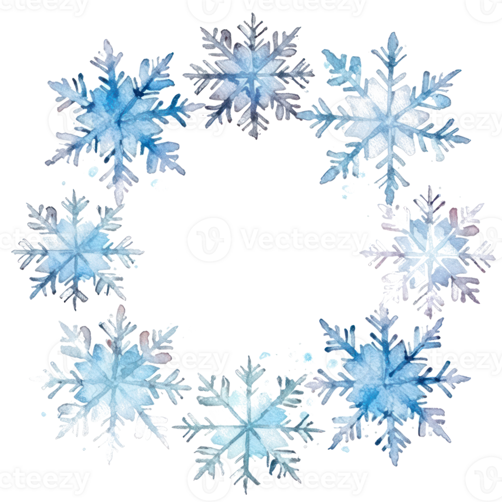 Watercolor snowflake frame. Illustration AI Generative png