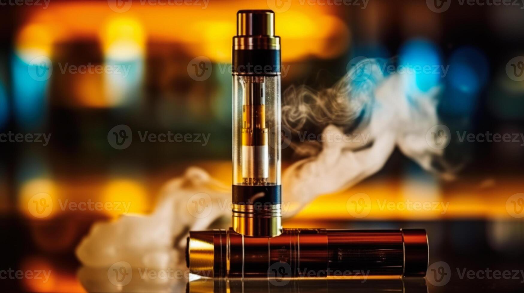 Electronic cigarette on a dark background. Close-up. Selective focus. . photo