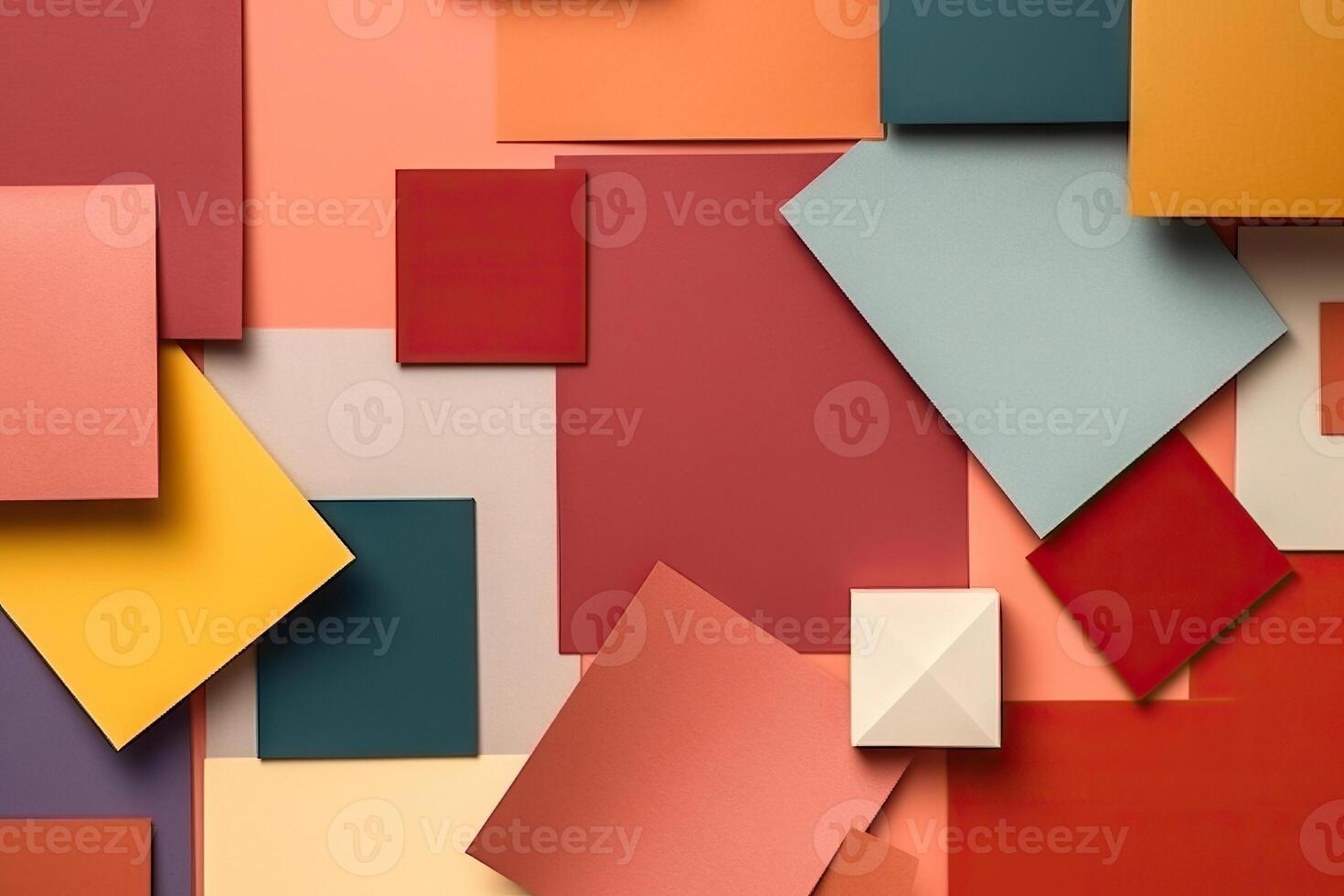 Abstract colored paper texture background. Minimal geometric shapes and lines colors flat lay. Generative AI. photo