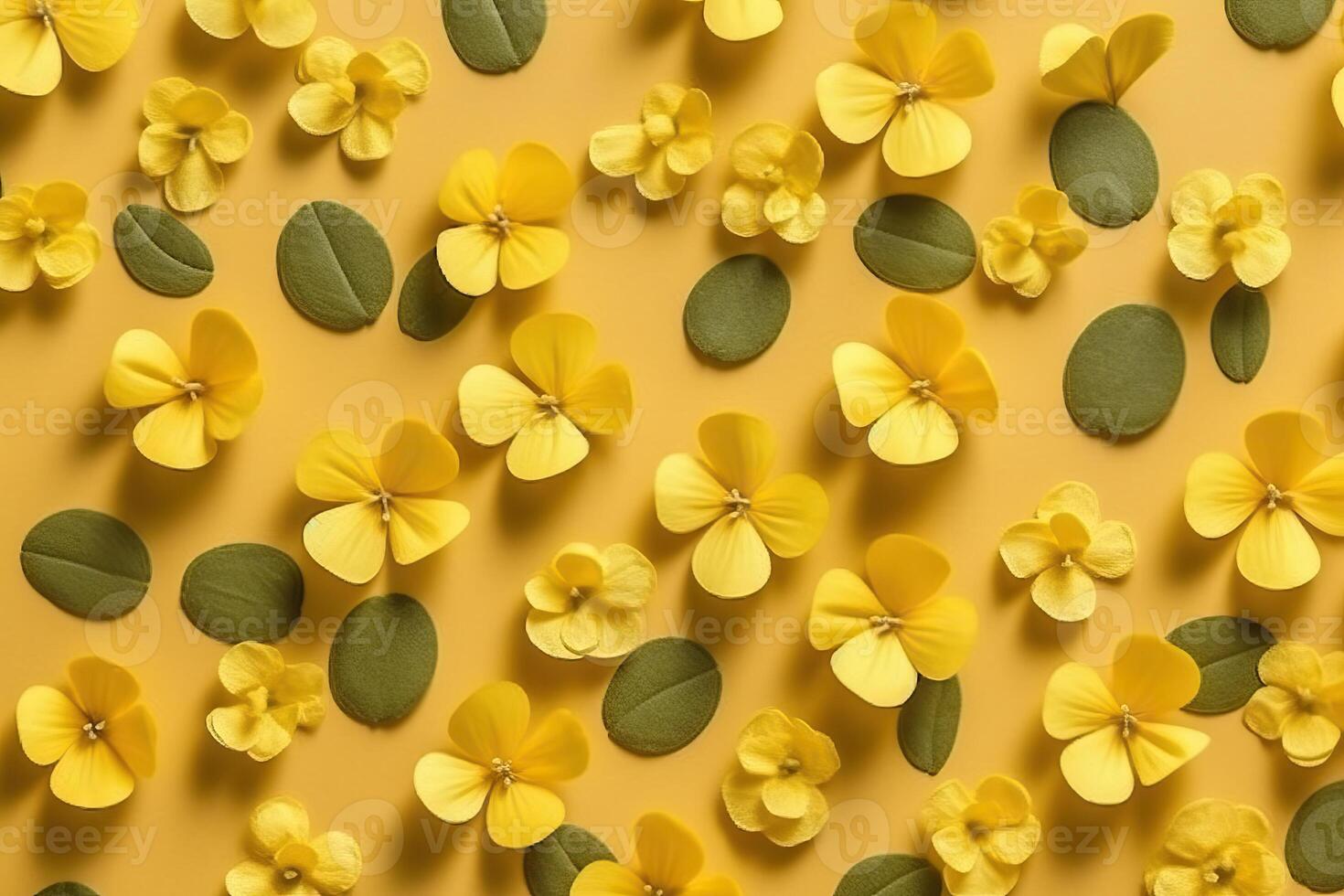 Pattern made of yellow flowers background, flat lay. . photo