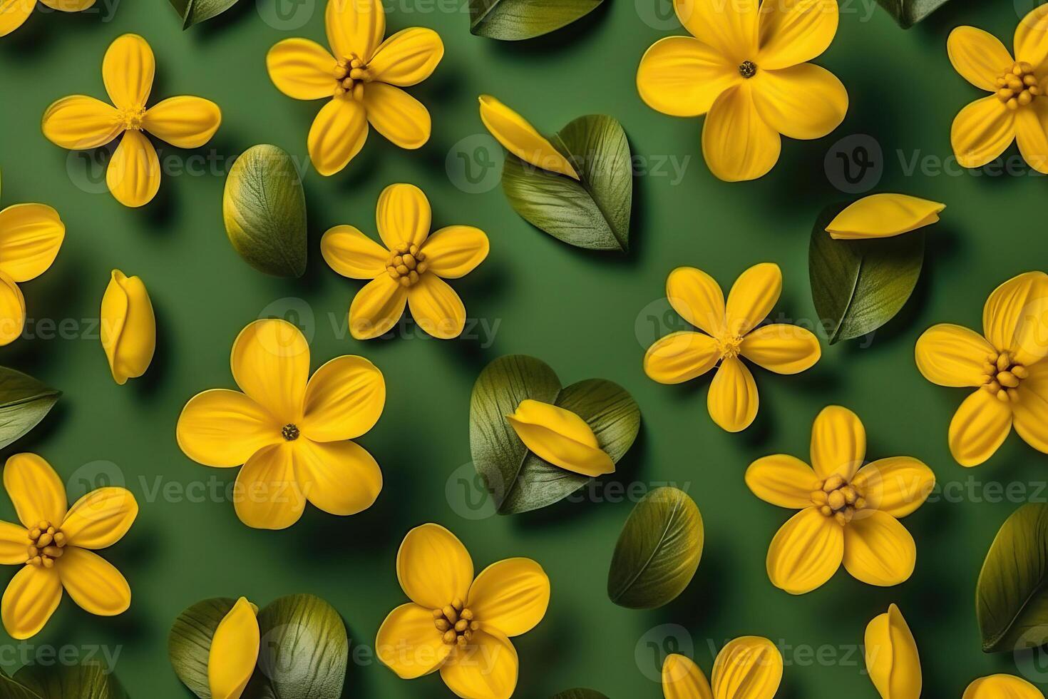 Pattern made of yellow flowers background, flat lay. . photo