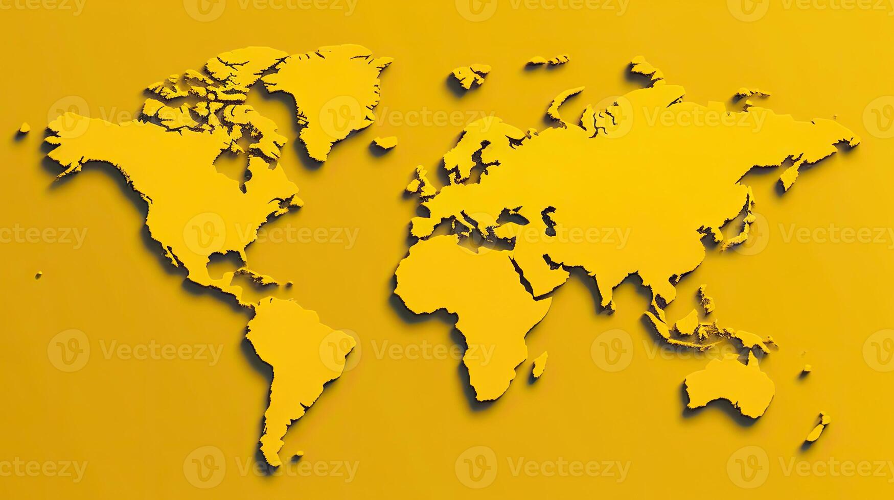 World map yellow background. Generative AI. photo