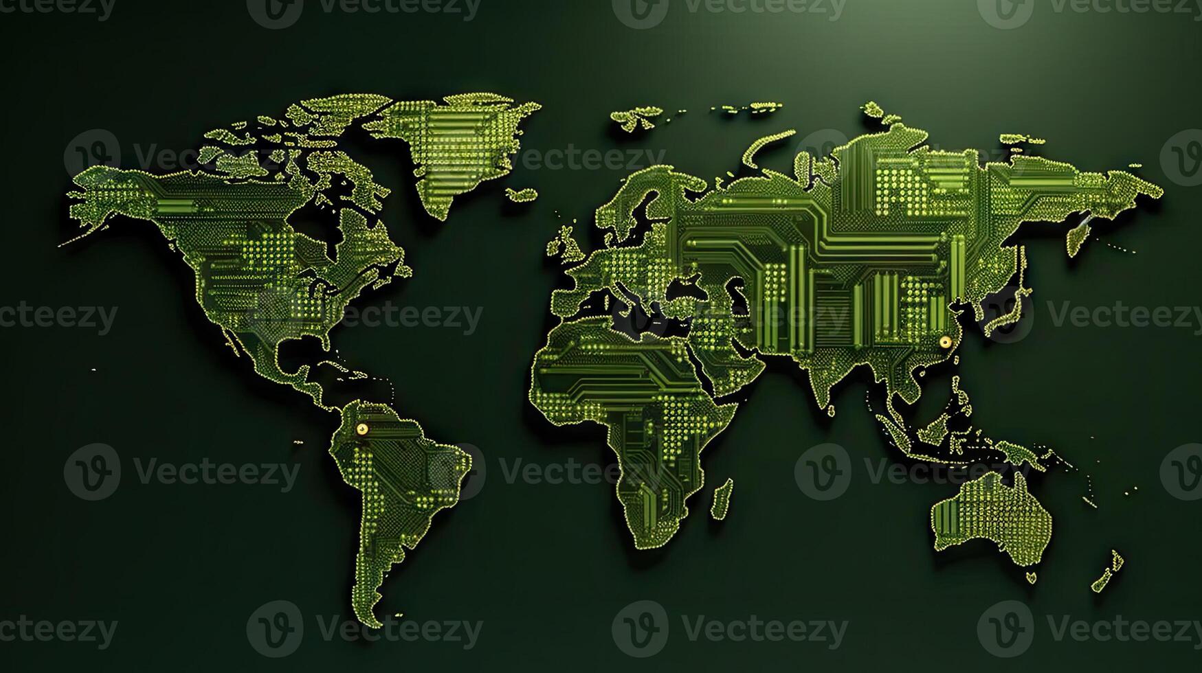 World map green pcb texture background. . photo