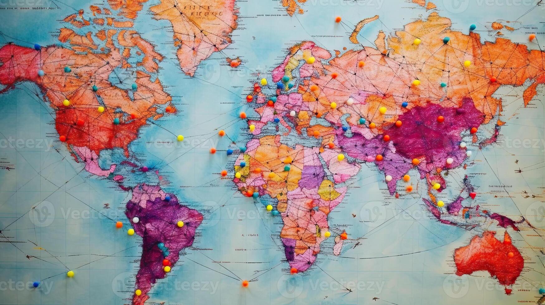 World map pin on a map with routes background. . photo
