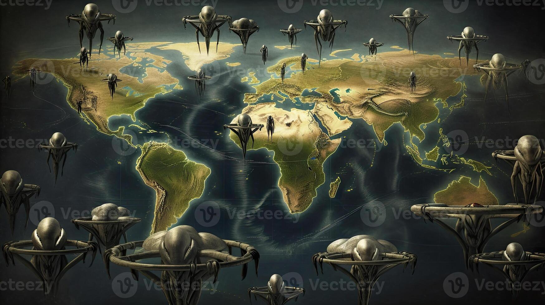 World map aliens background. . photo