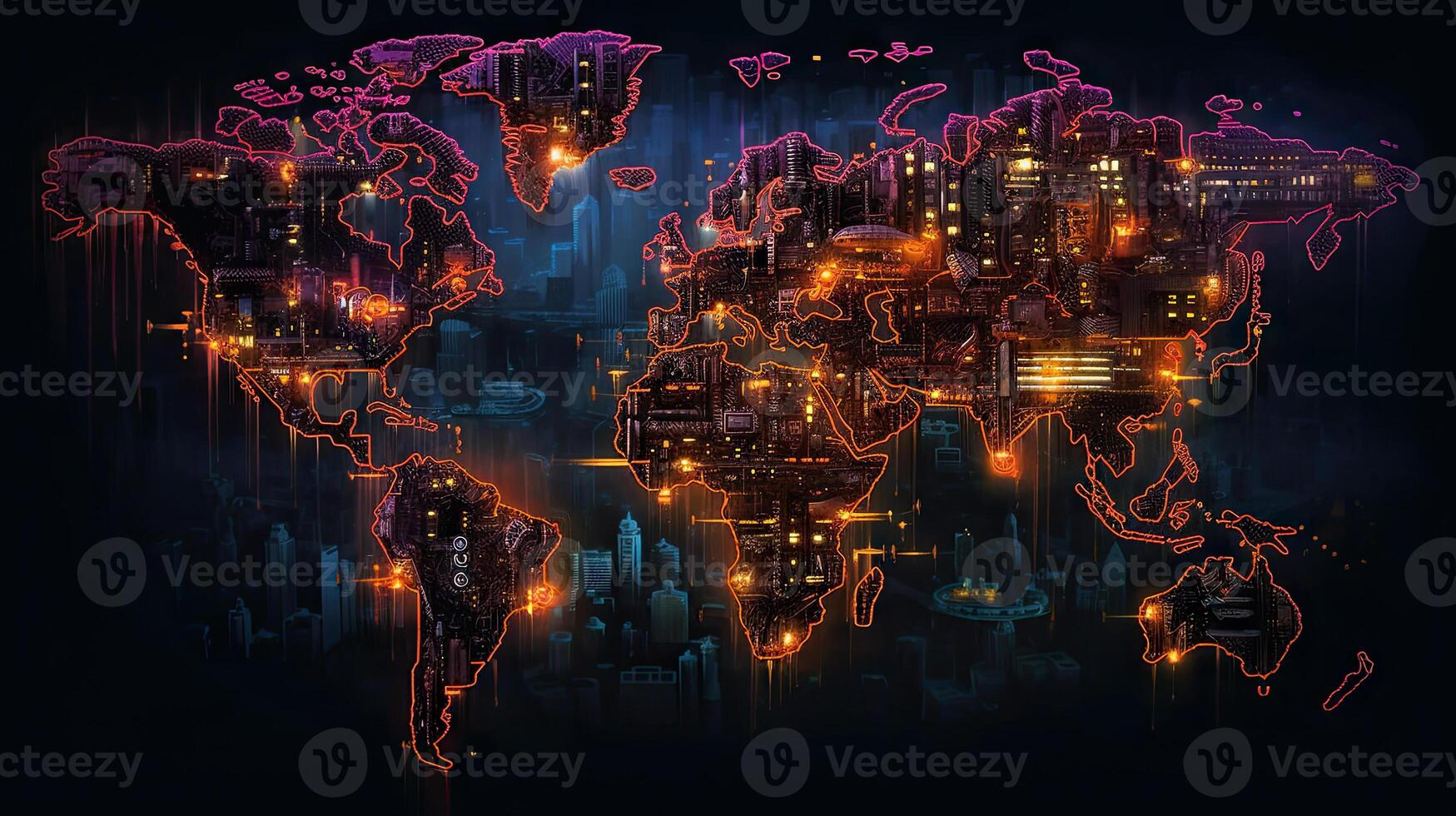 mundo mapa cyberpunk antecedentes. generativo ai. foto