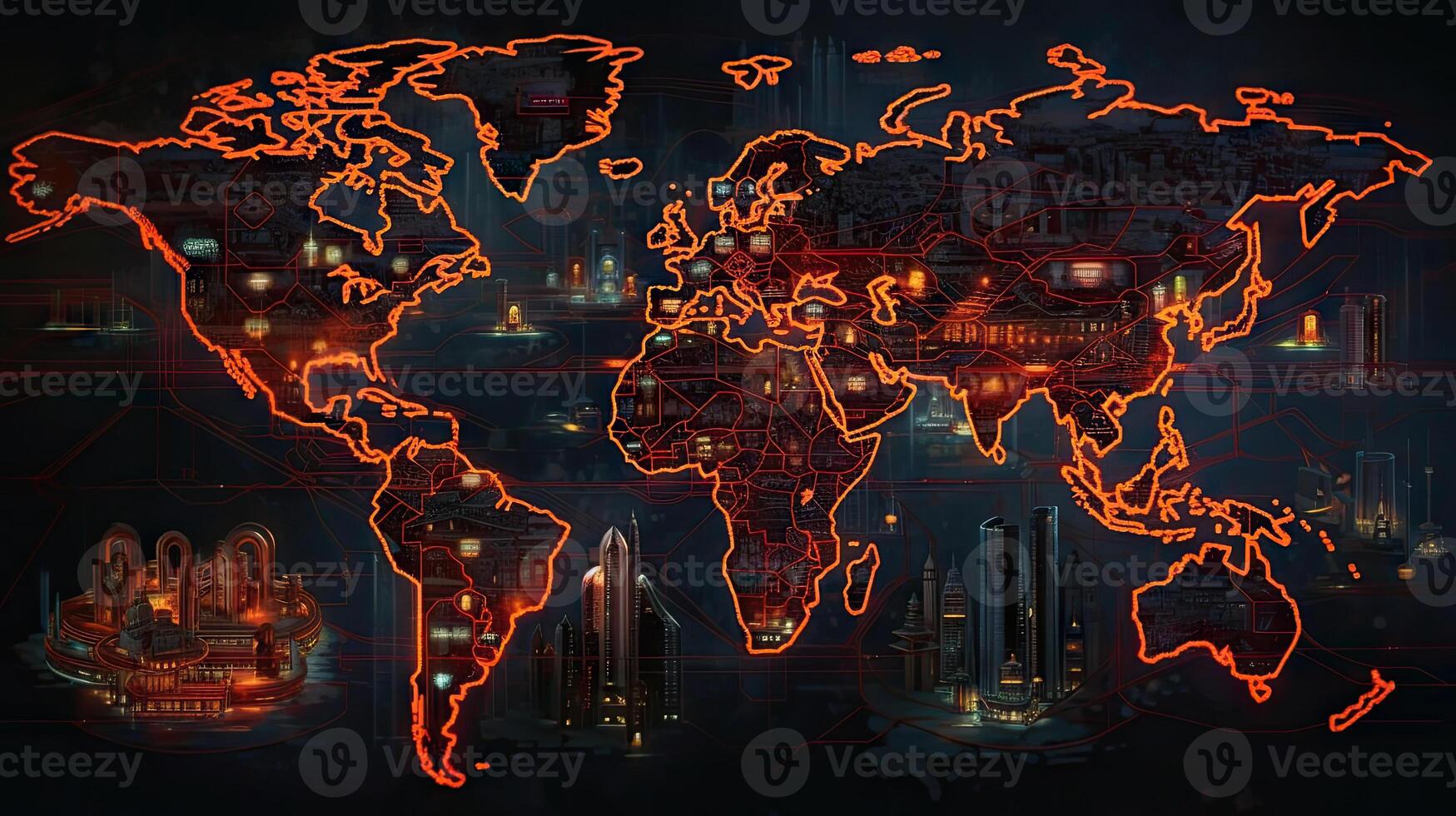 World map cyberpunk background. . photo