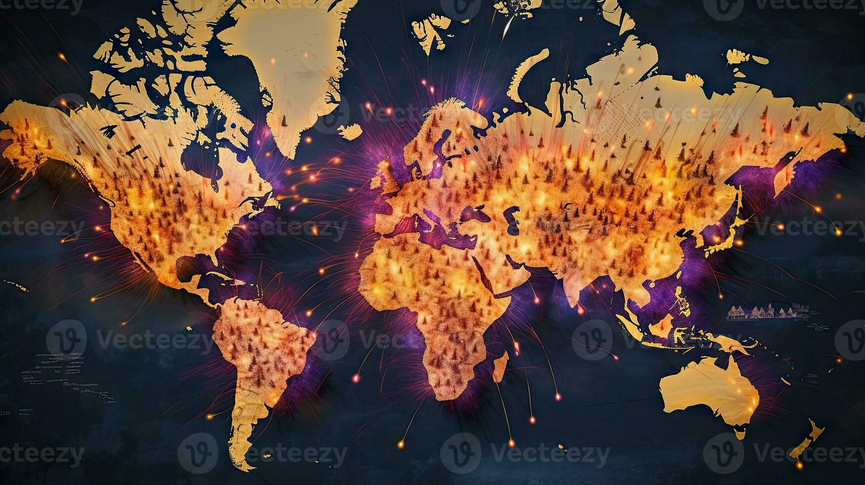 World map armageddon explosions background. Generative AI. photo