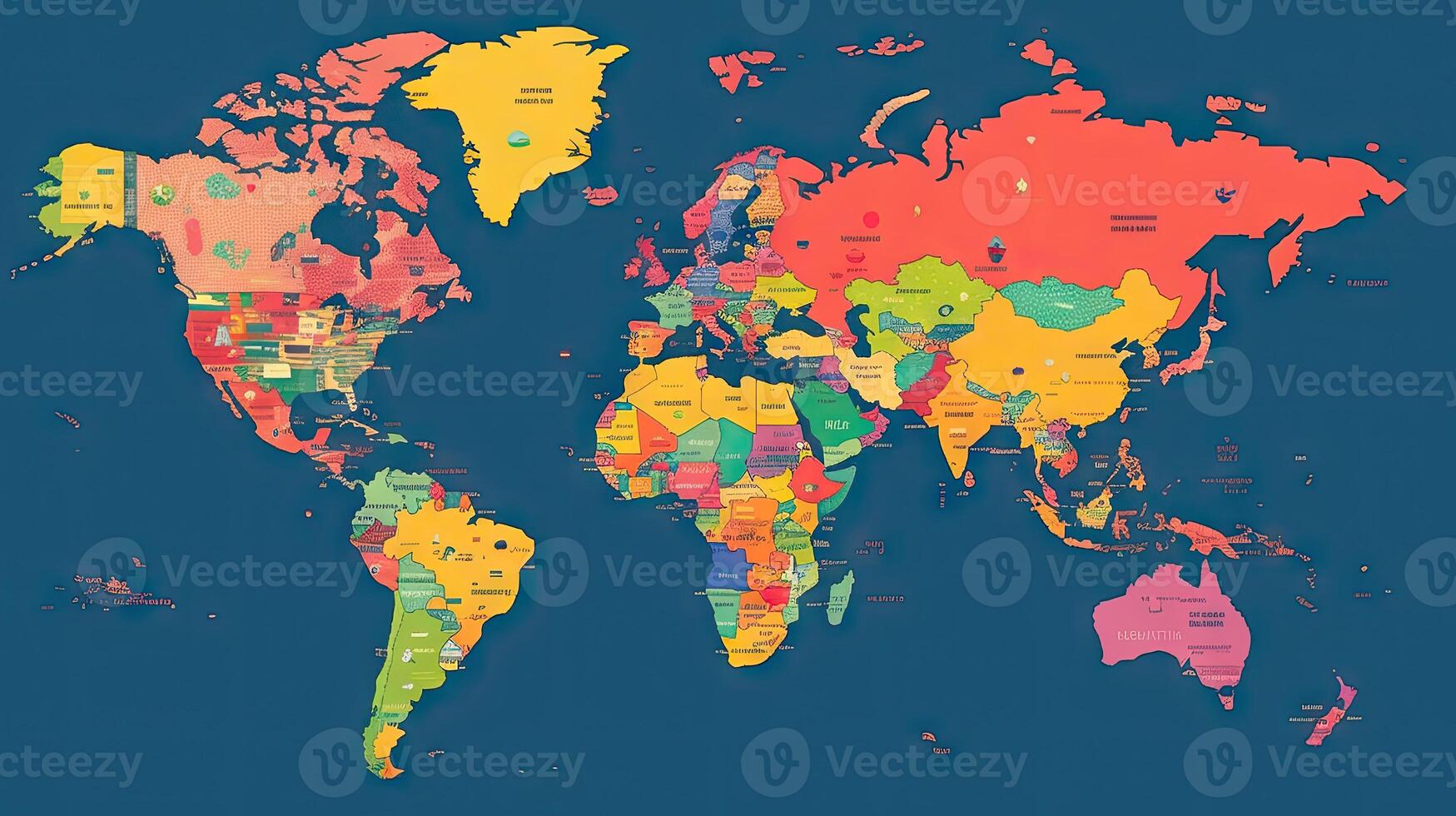 World map flags countries background. Generative AI. photo