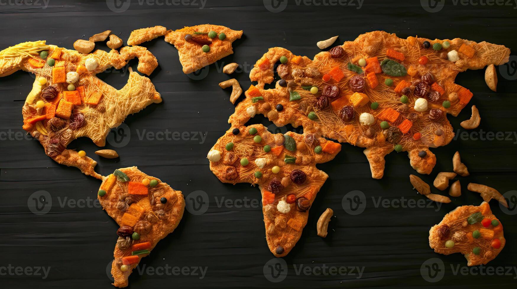 World map in food background. Generative AI. photo