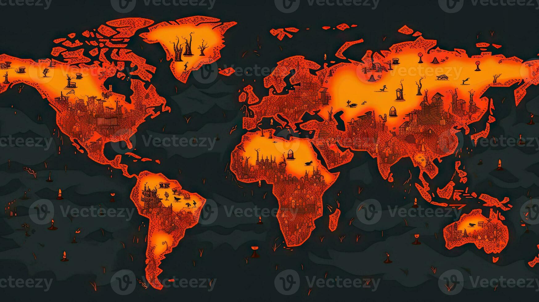 World map hell on Earth background. Generative AI. photo