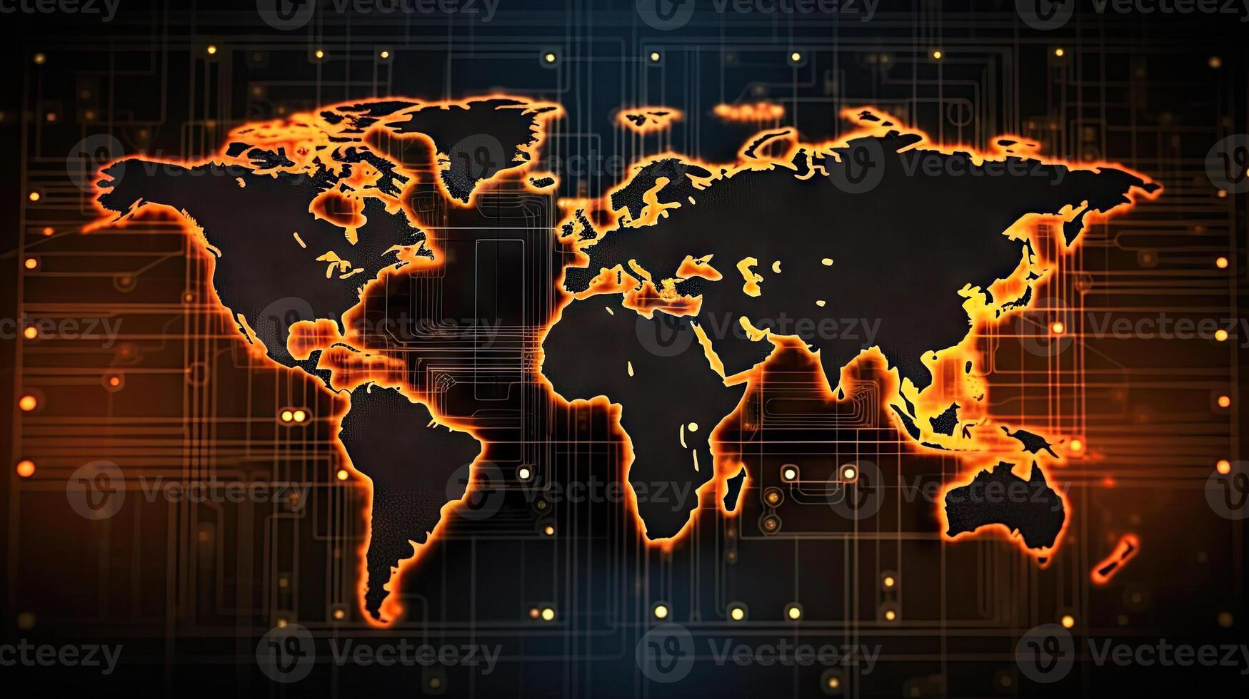 World map hi tech background. . photo