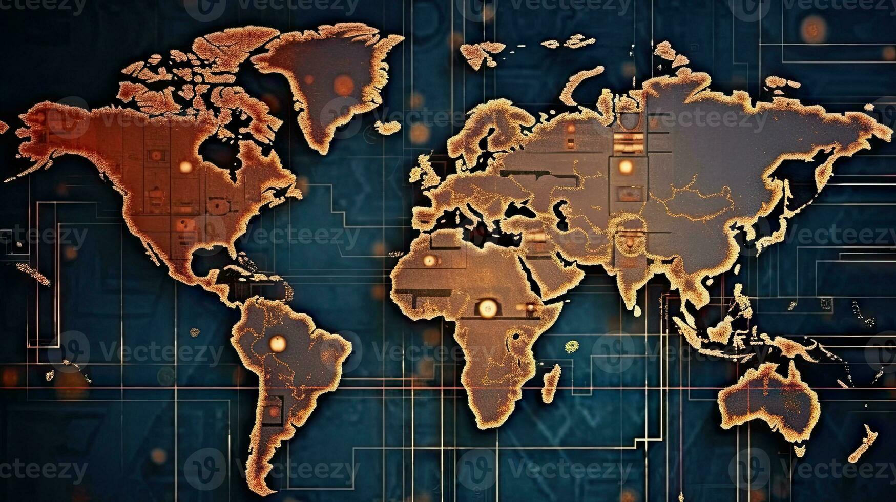 World map hi tech background. Generative AI. photo