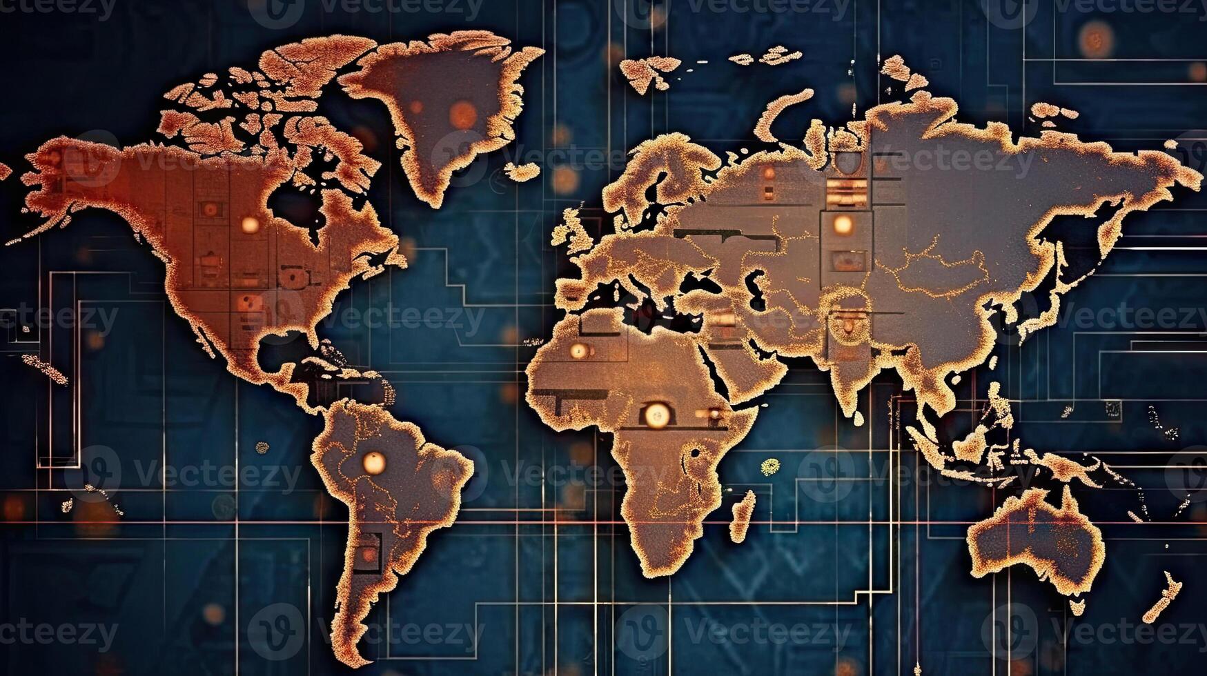 World map hi tech background. . photo