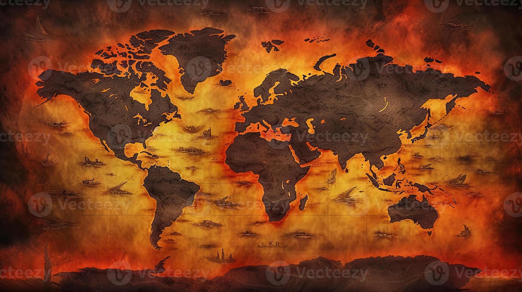 World map hell on Earth background. Generative AI. photo