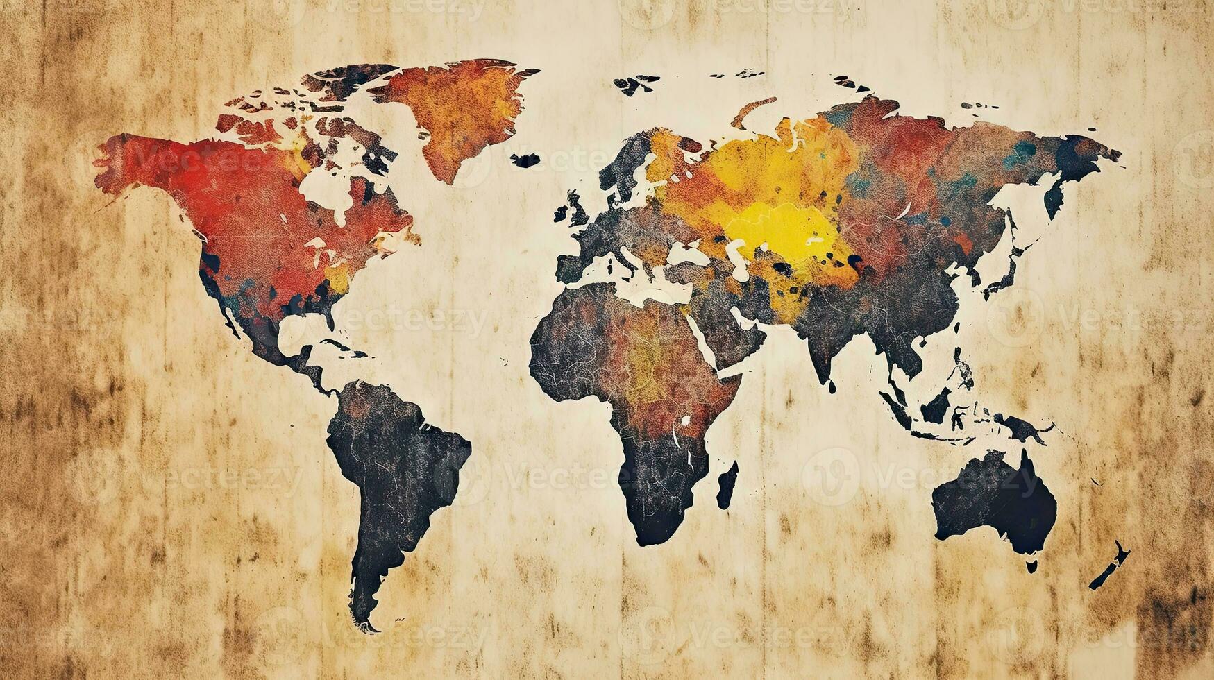 World map grunge background. Generative AI. photo