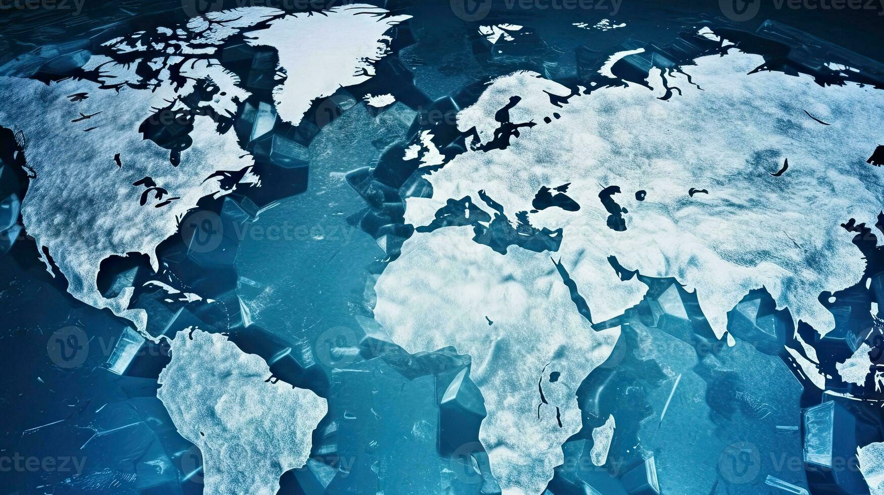 World map ice age background. Generative AI. photo