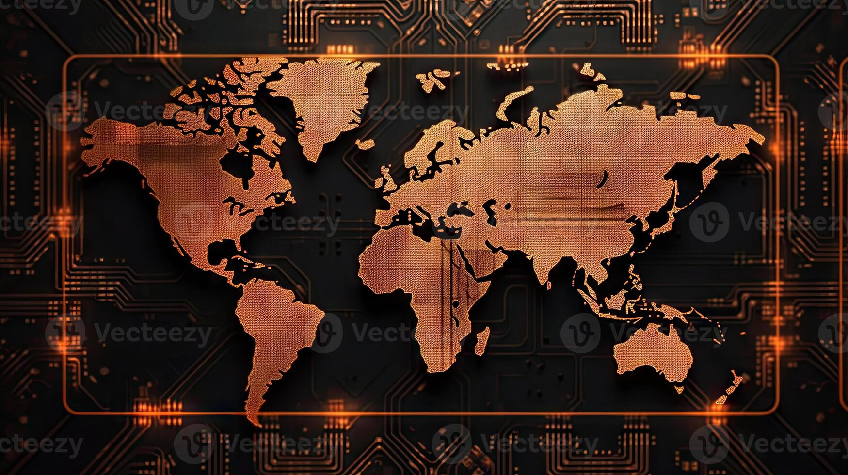 World map digital tech background. Generative AI. photo