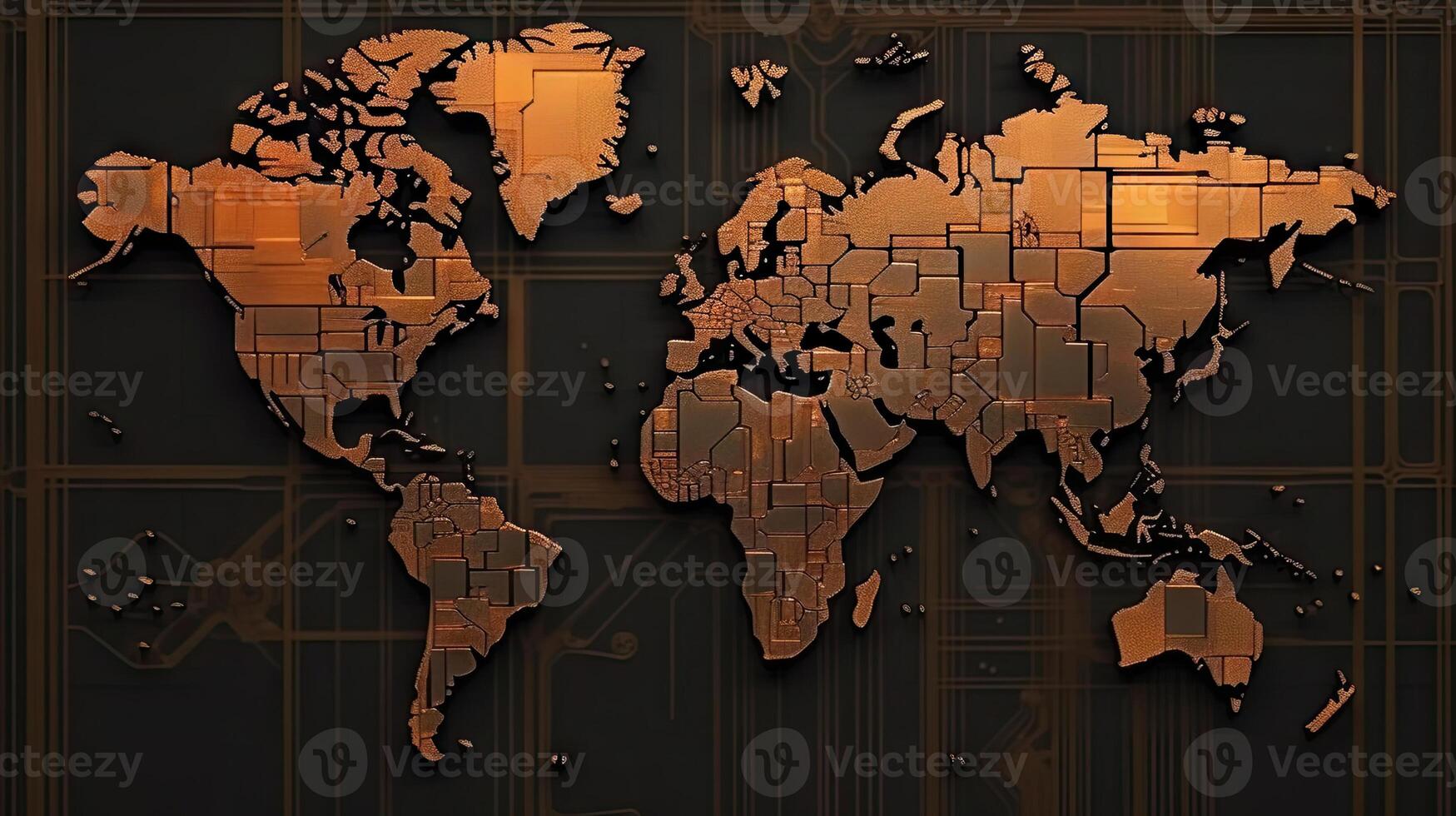 World map digital tech background. Generative AI. photo