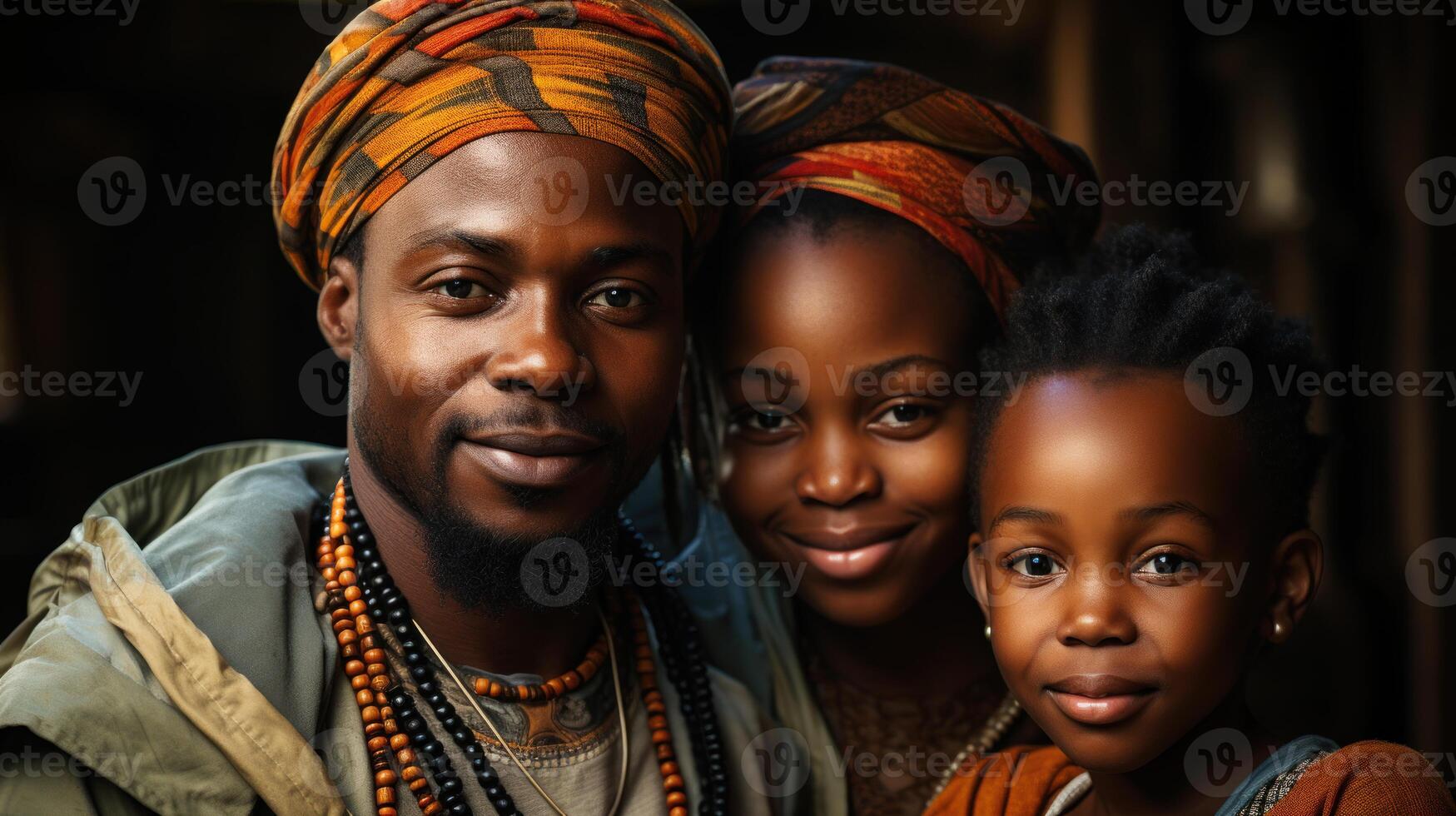 Portrait of a happy African family with  children. Generative AI. photo