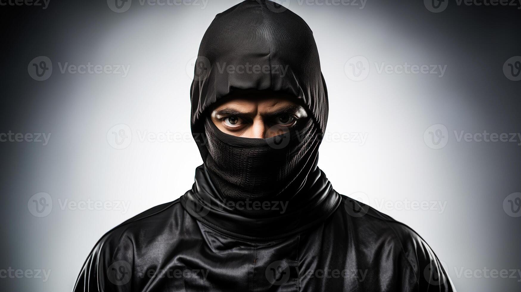 Masked thief in balaclava isolated on background. . photo