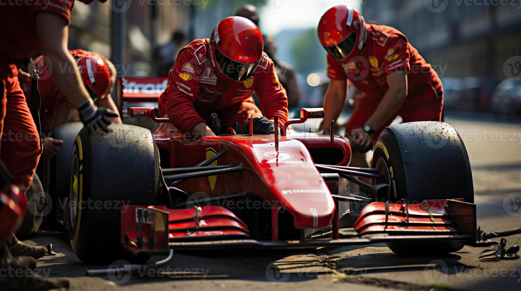 Pit stop team formula prepares to race One Grand Prix Circuit. . photo