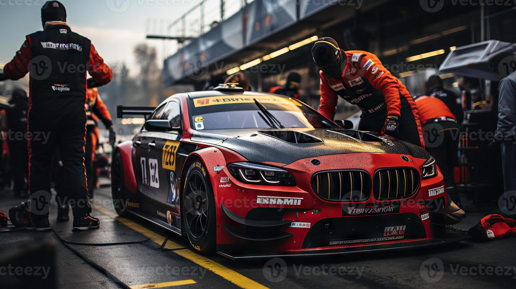 Race car in pit stop of Grand Prix at International Circuit. . photo