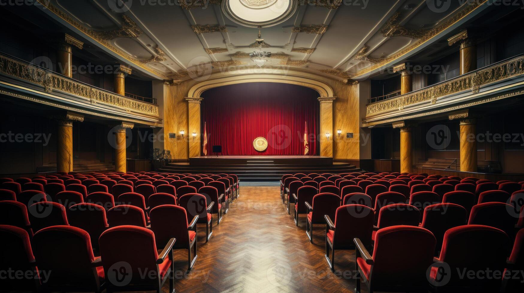 Interior of the auditorium of the congress, conference hall or seminar room. Generative AI. photo