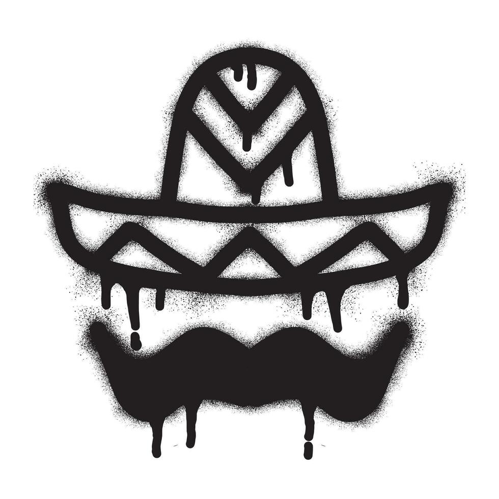 Sombrero and mustache graffiti with black spray paint vector