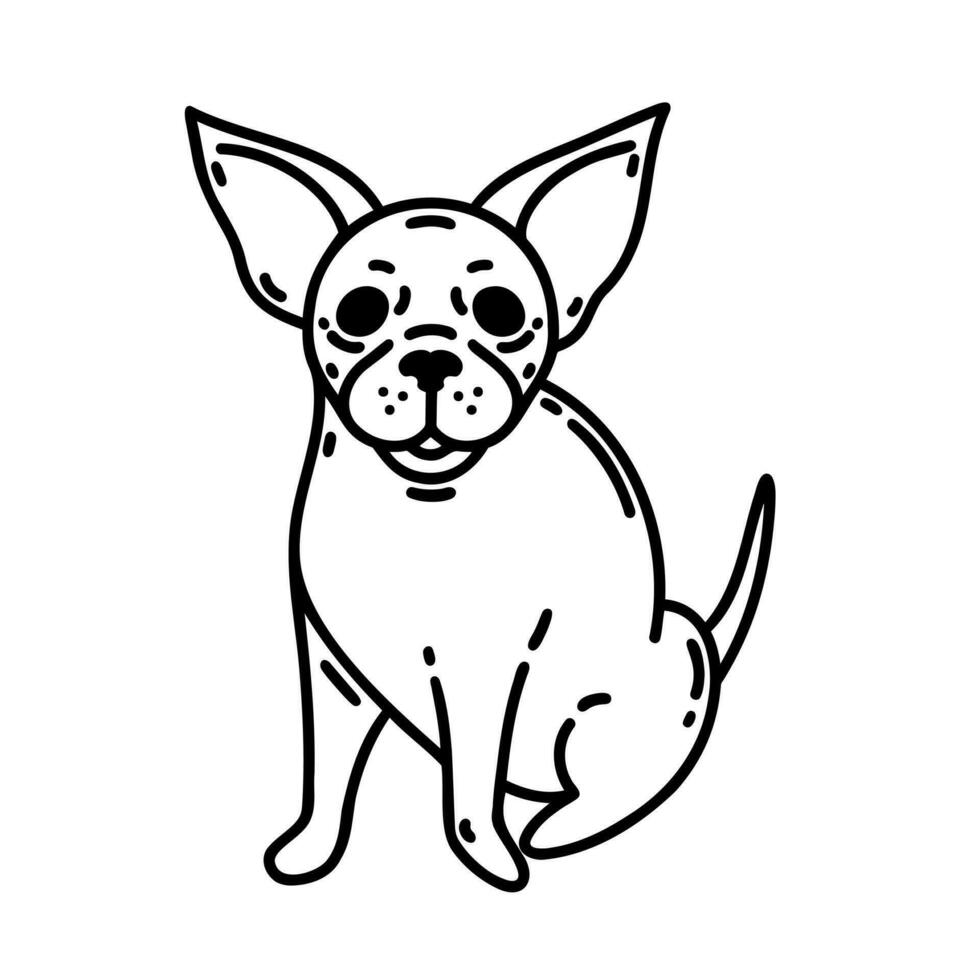 Cute chihuahua vector icon. Tiny Mexican black and white dog smiles and sits. Funny purebred puppy, friendly pet. Nice domestic animal. Simple doodle, sketch. Isolated clipart for posters, print, web