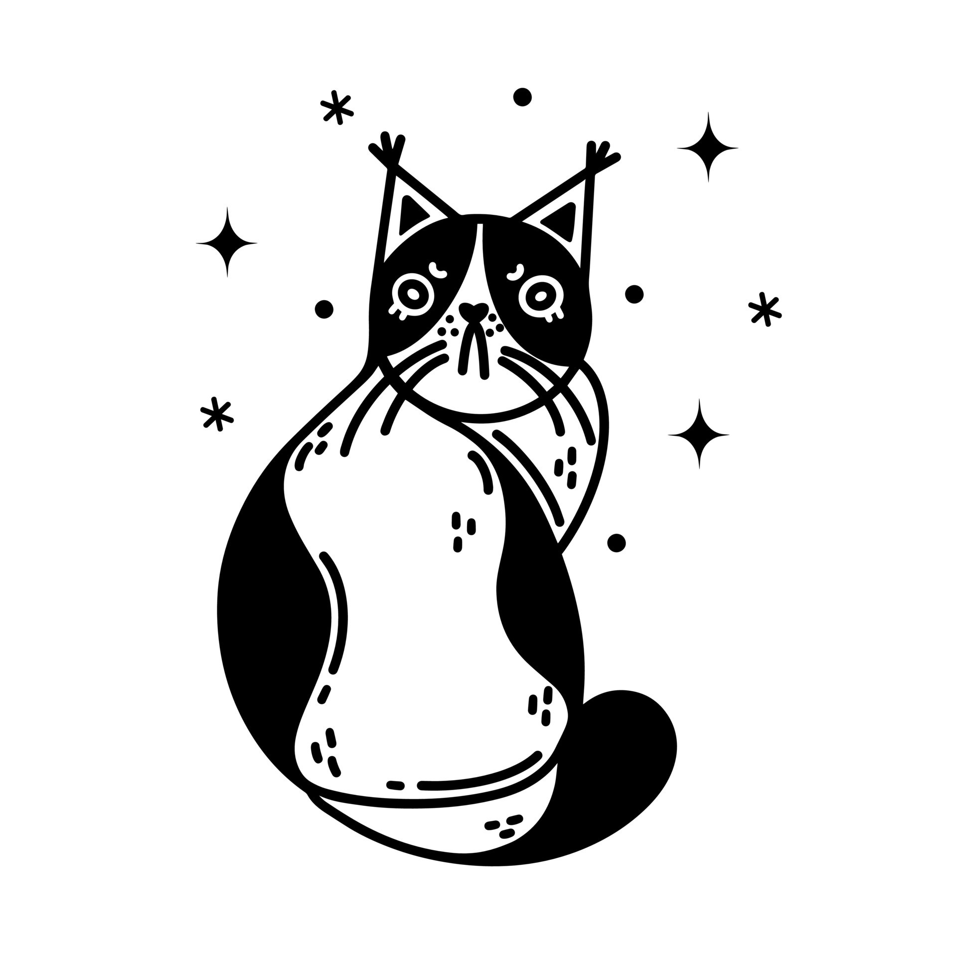 Angry cat line drawing art | Art Print