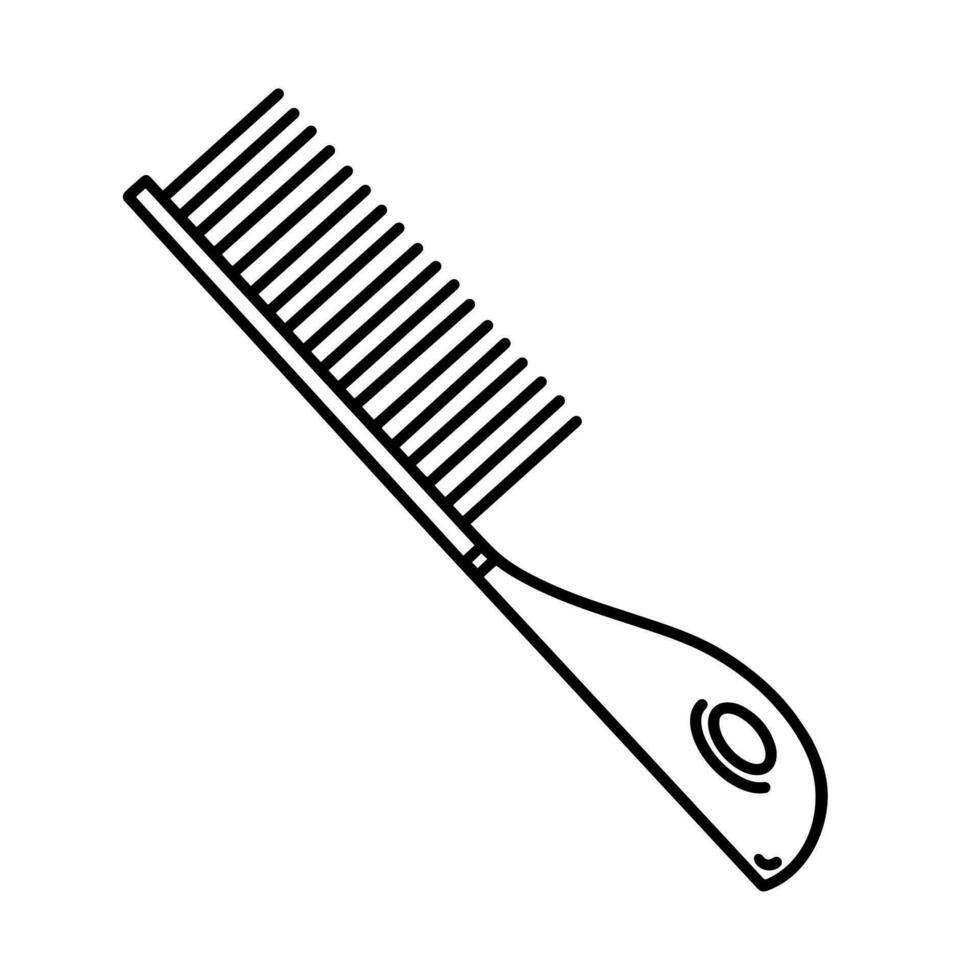 Pet comb vector icon. Brush for grooming cats, dogs. Accessory for removing fleas, domestic animal shedding. Simple sketch, isolated drawing. Black and white clipart for print, shop, veterinary clinic