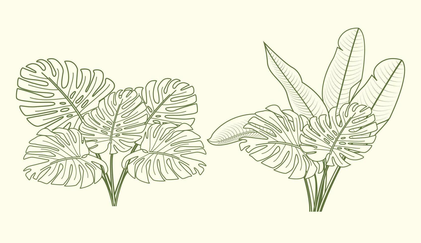 natural leaf set template vector thin natural soft green color