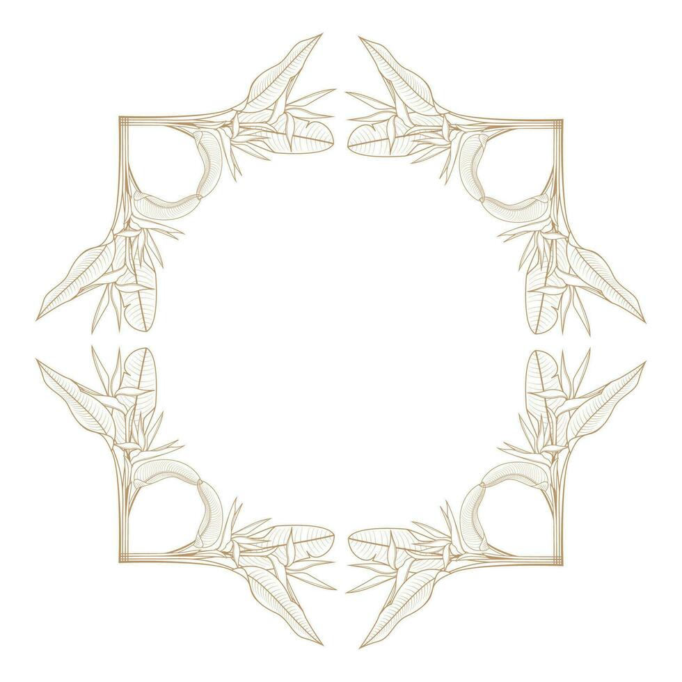 Heliconia leaves floral frame monogram vector design template with copy space for text or lettering