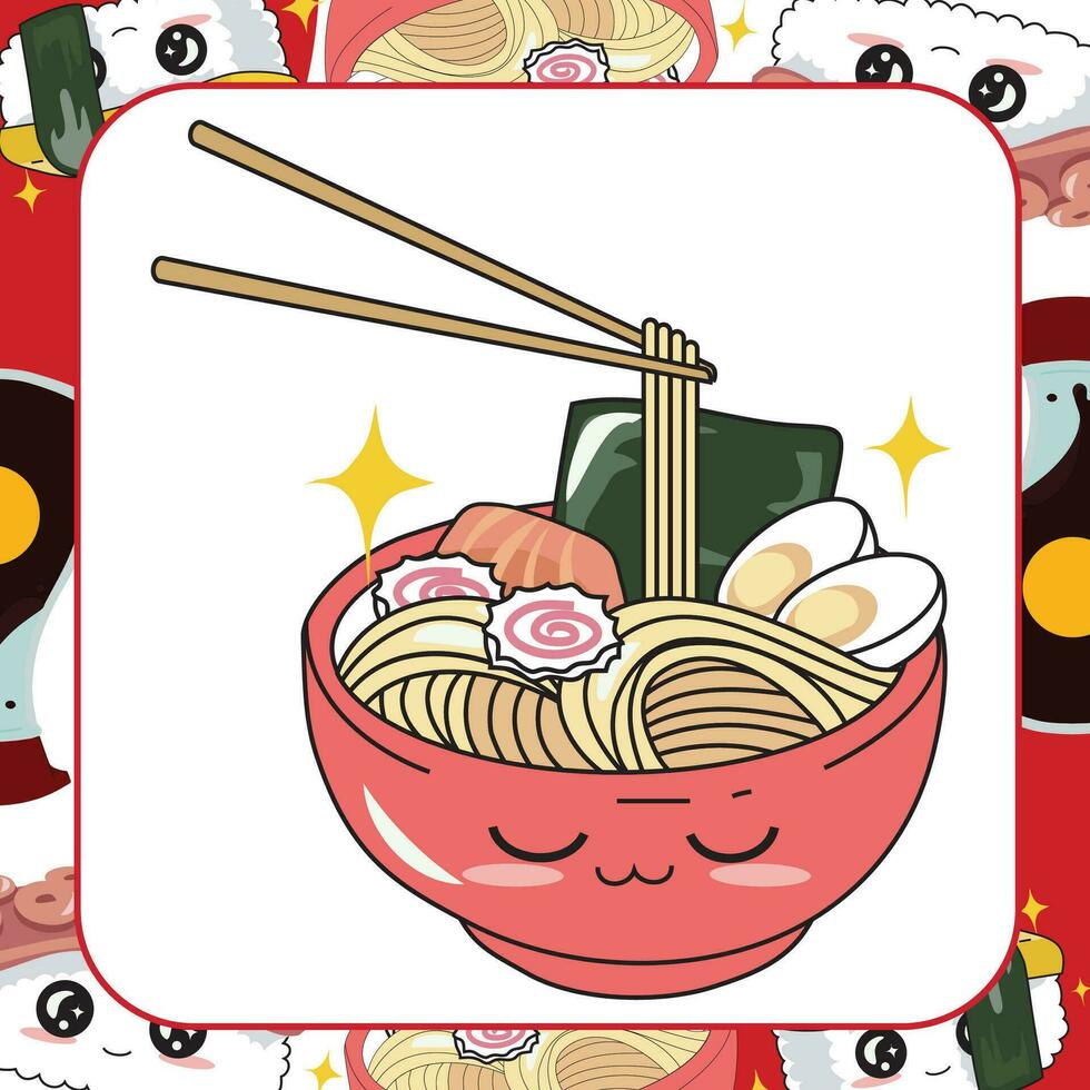 Asian food flashcard. Printable game cards. Vector illustration.