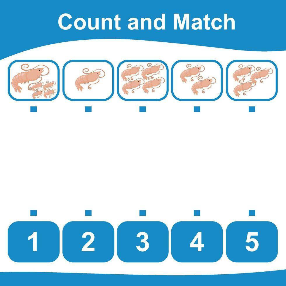 Count and match together worksheet. Count animals and match with numbers. Educational printable math worksheet. Math game for children. Vector illustration.