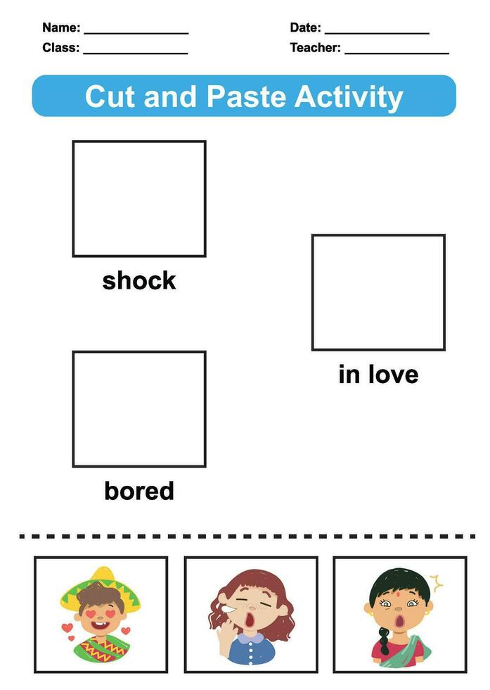 Educational game for kids. Cut and paste the emotion images. Shock, in