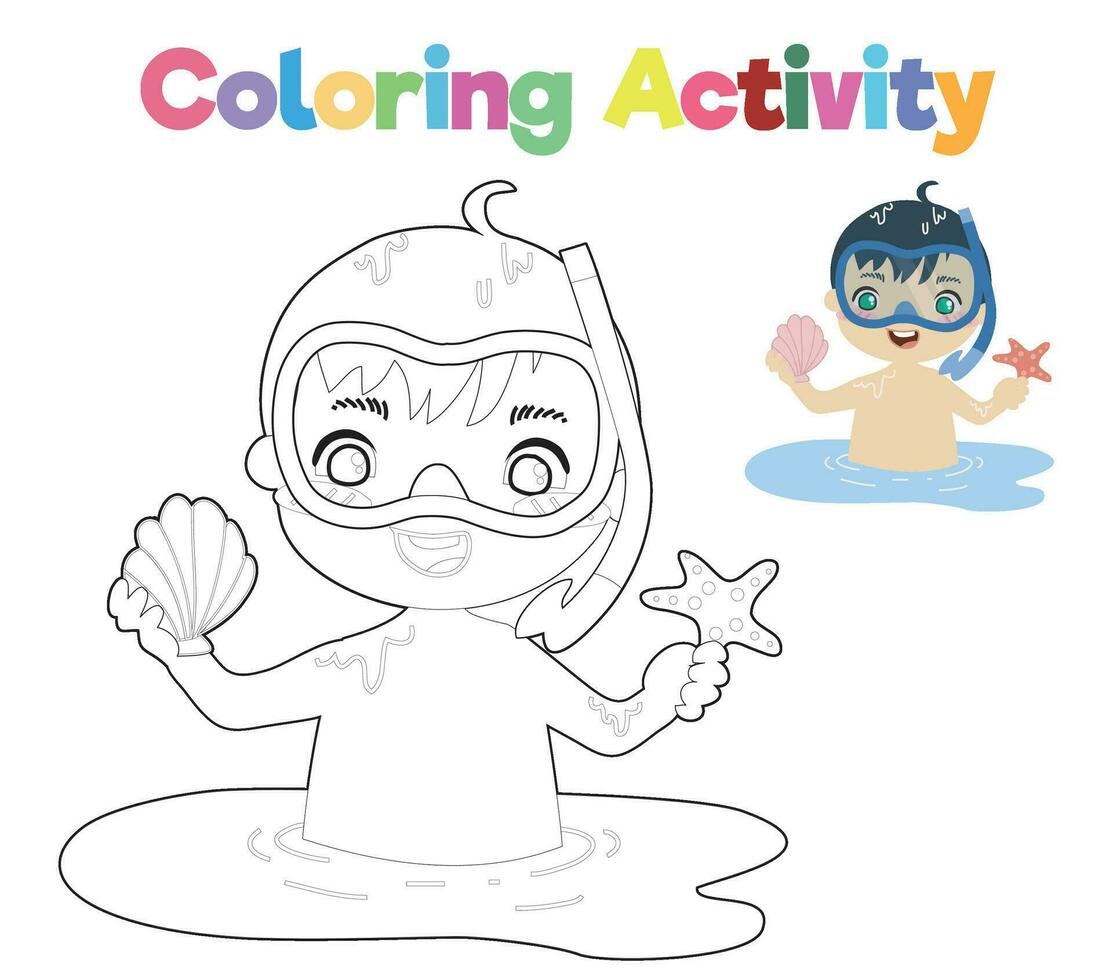 Colouring page with summer theme. Coloring activity. Vector file.