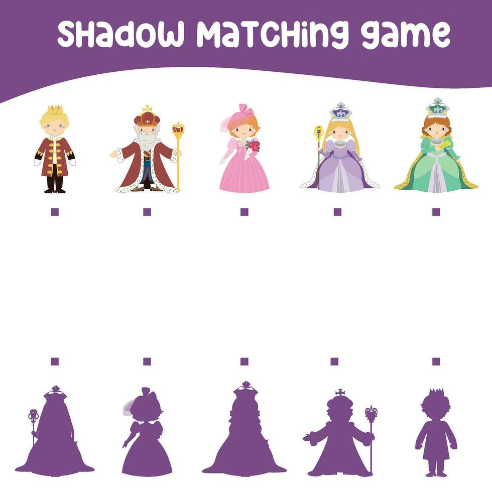 Matching shadow game for children. Find the correct shadow. Worksheet for kid. Printable activity page for kids. Vector file.