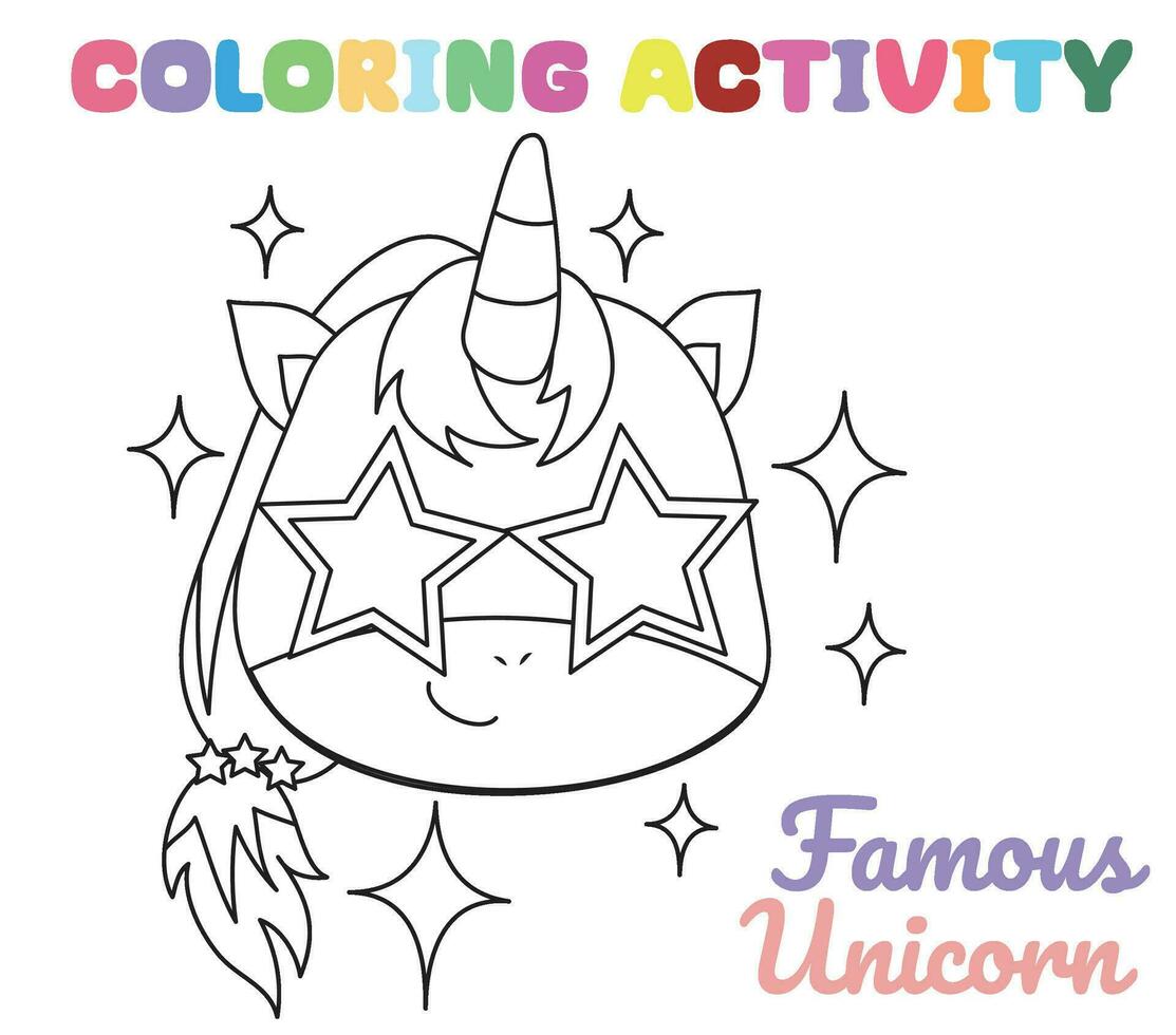 Coloring unicorn worksheet page. Fun activity for kids. Educational printable coloring worksheet. Coloring activity for children. Vector illustration.