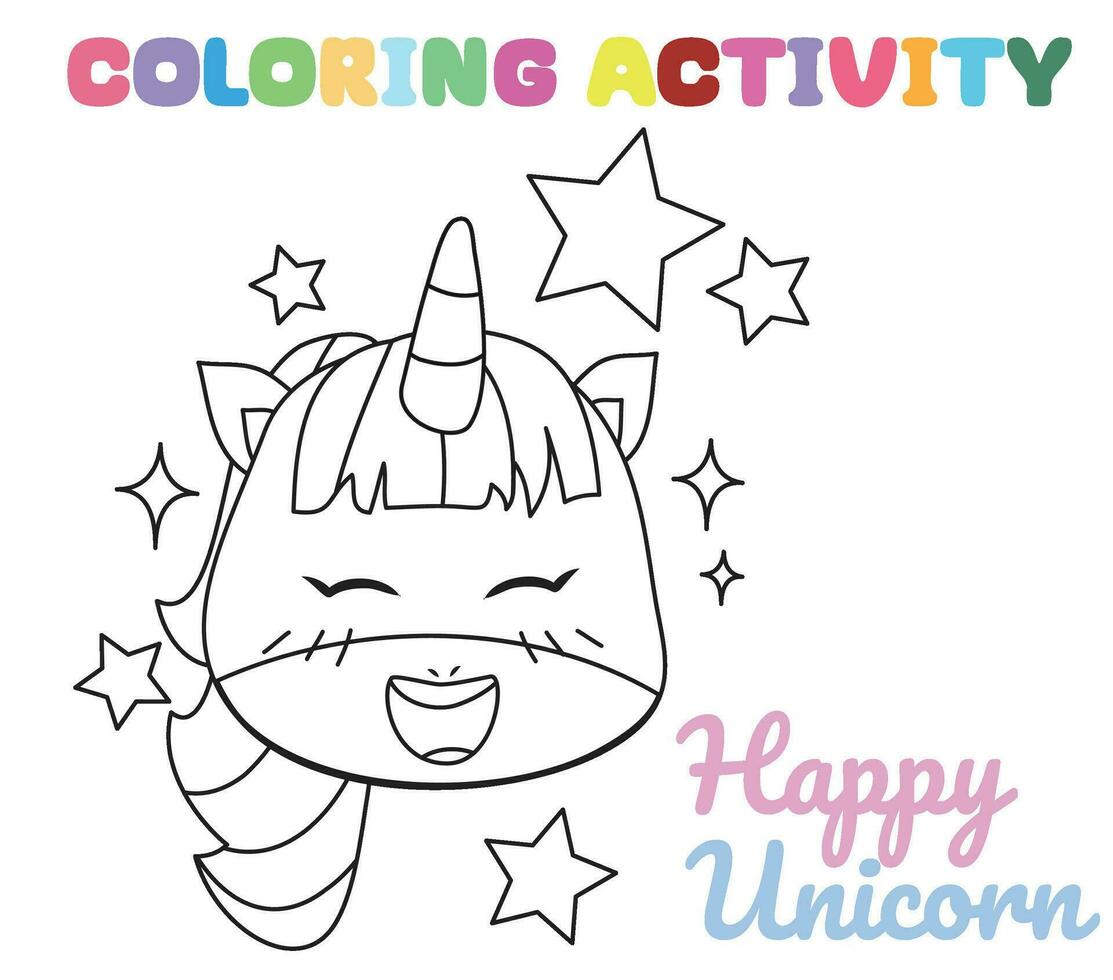 Coloring unicorn worksheet page. Fun activity for kids. Educational printable coloring worksheet. Coloring activity for children. Vector illustration.