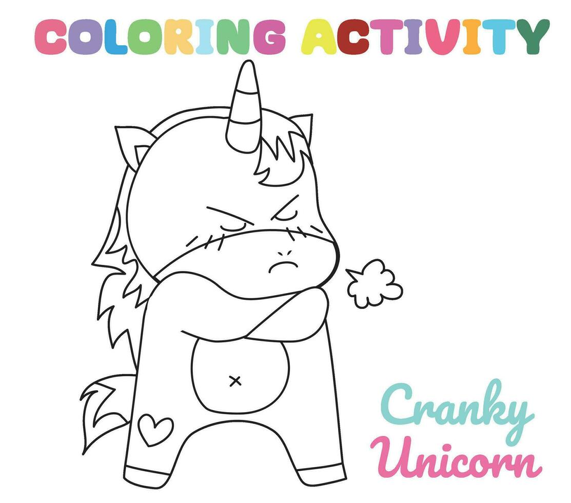 Coloring unicorn worksheet page. Fun activity for kids. Educational printable coloring worksheet. Coloring activity for children. Vector illustration.