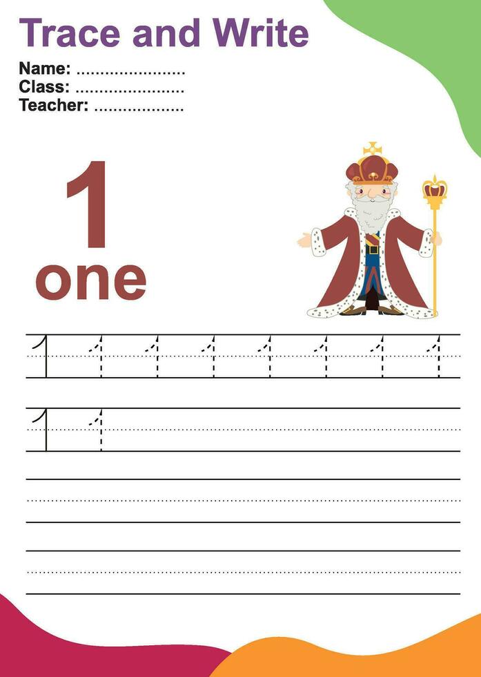 Trace and write number for children. Exercise for children to recognize the number. Educational worksheet for preschool. Vector file.