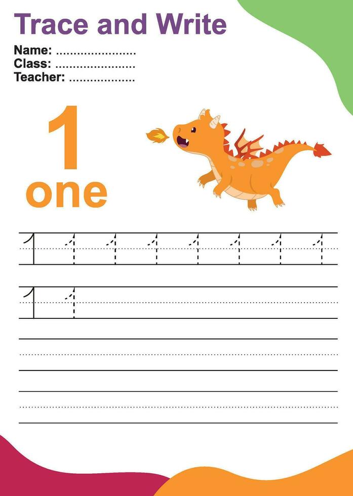 Trace and write number for children. Exercise for children to recognize the number. Educational worksheet for preschool. Vector file.