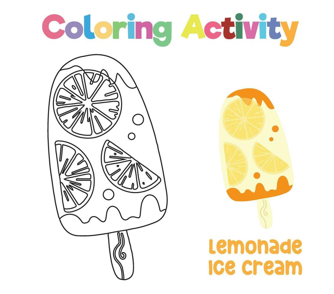 Coloring activity for children. Coloring ice cream. Educational printable coloring worksheet. Vector file.