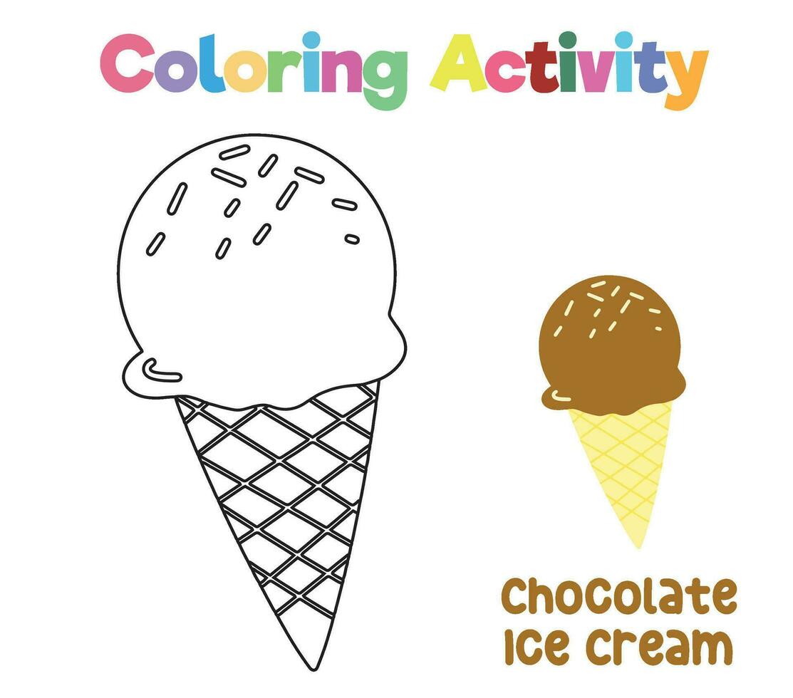 Coloring activity for children. Coloring ice cream. Educational printable coloring worksheet. Vector file.