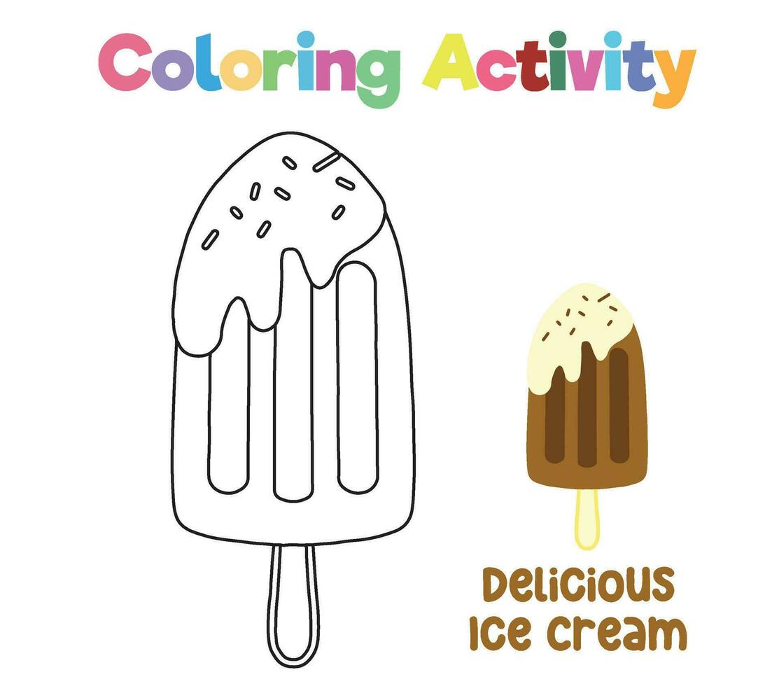 Coloring activity for children. Coloring ice cream. Educational printable coloring worksheet. Vector file.