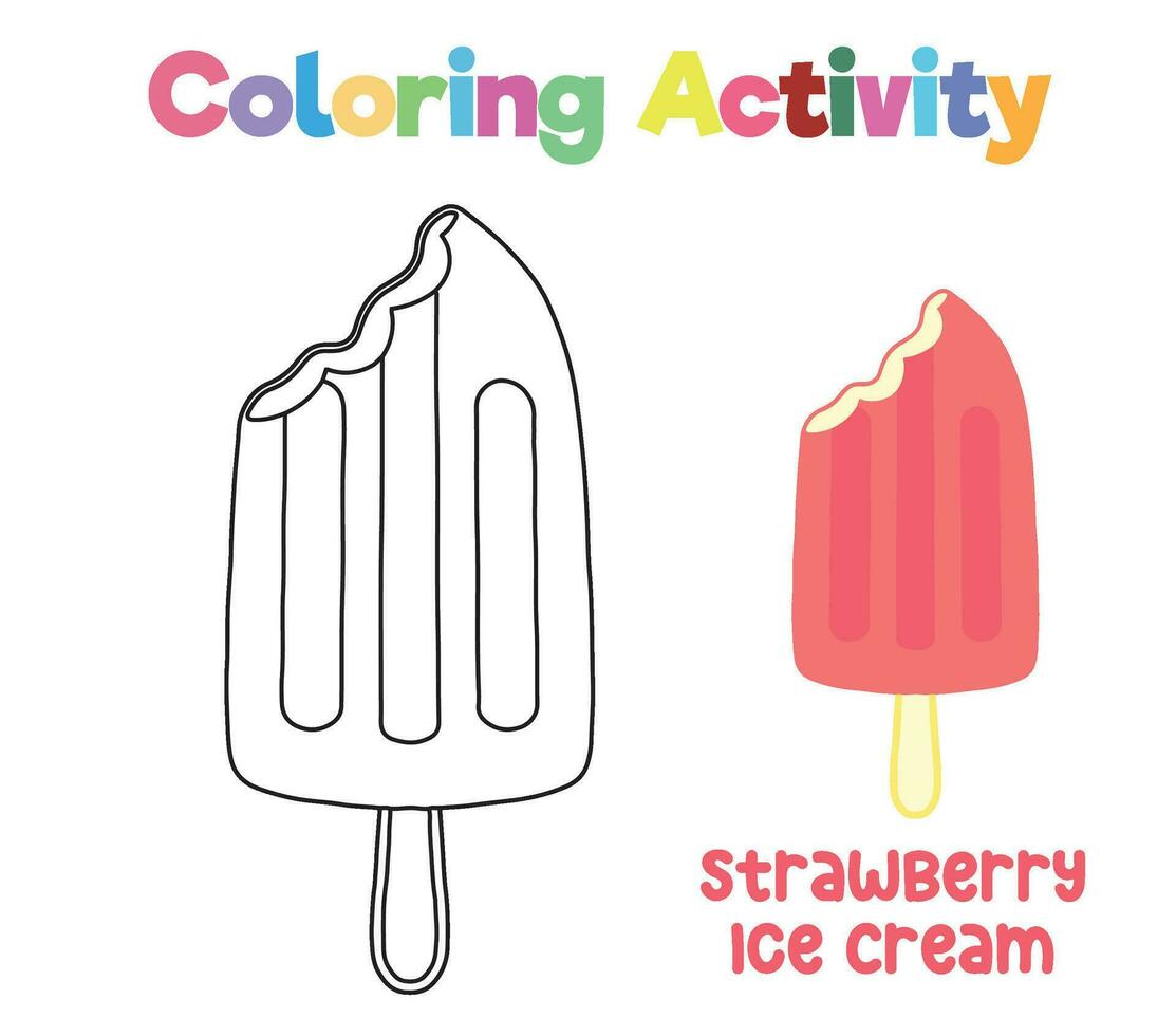 Coloring activity for children. Coloring ice cream. Educational printable coloring worksheet. Vector file.